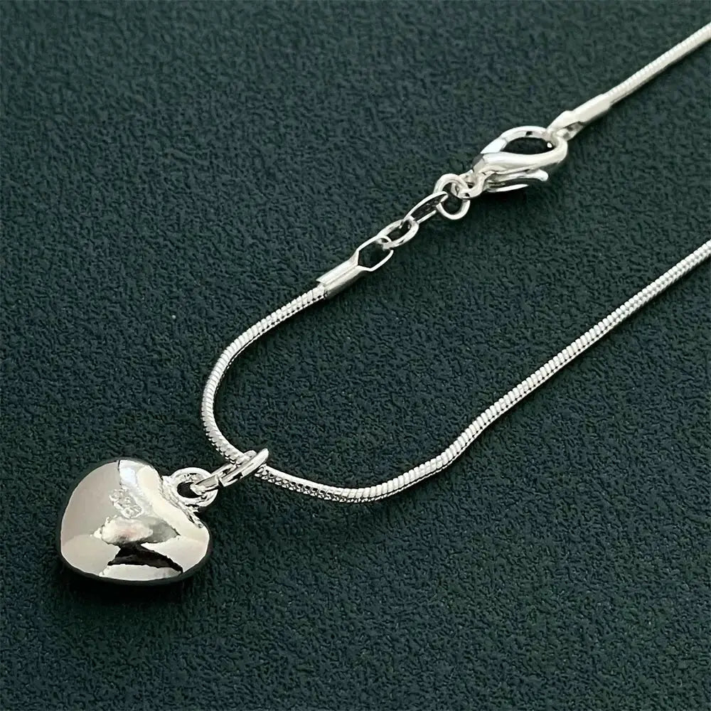 Designer 925 Sterling Silver Heart Pendant Necklace With Snake Bone Chain For Women Gift Idea Fashion Jewelry