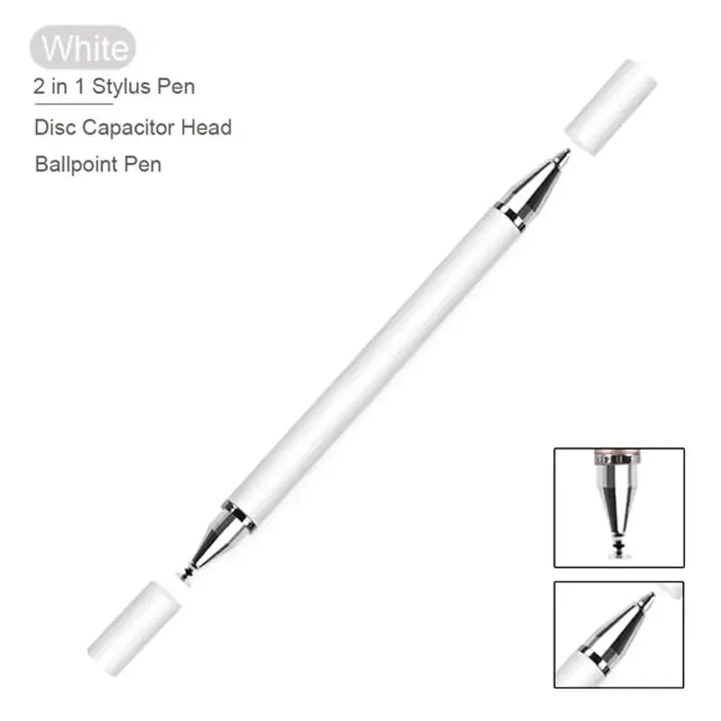 Simples Market white 2-in-1 universal stylus pen for touch screens with disc-capacitor head and ballpoint tip