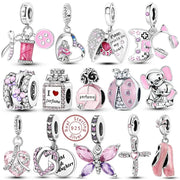 Pink Charms 925 Sterling Silver Heart Bow Perfume Bottle Charms Beads Pendants Fit Bracelet DIY Jewelry Making Women