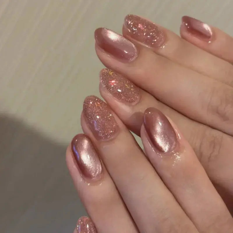 AuraNails 24Pcs Short Oval Blush Pink Press On Nails Full Coverage Acrylic Tips With Glue Included