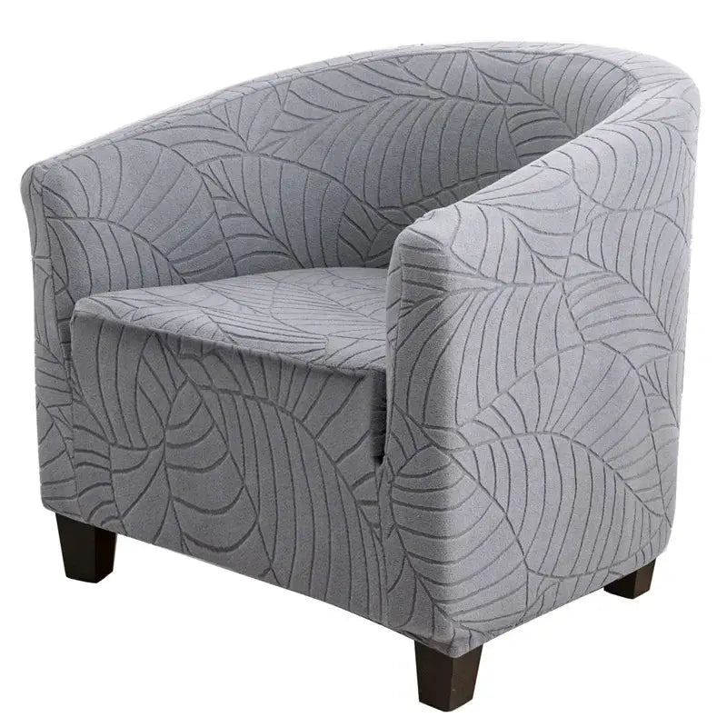 Elastic club chair cover for single armchair in gray leaves jacquard fabric by Simples Market