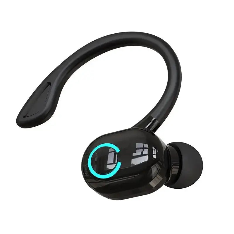 Bluetooth wireless ear-hook headset, black with turquoise LED ring and mic