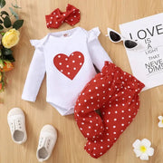 3 Piece Newborn Baby Girl Clothes Set Love Heart Long Sleeve Romper Pant Headband Fashion Outfit For 0 To 18 Months