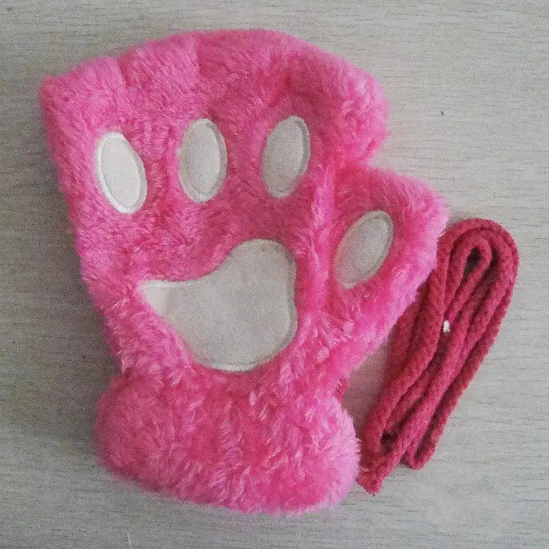 Cartoon Cute Cat Claw Paw Gloves Women Plush Mittens Warm Soft Short Fingerless Fluffy Bear Cat Gloves Costume