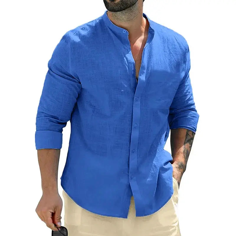Autumn Mens Long Sleeve Cotton Shirt For Business Casual Solid Color Breathable Streetwear Button Front White