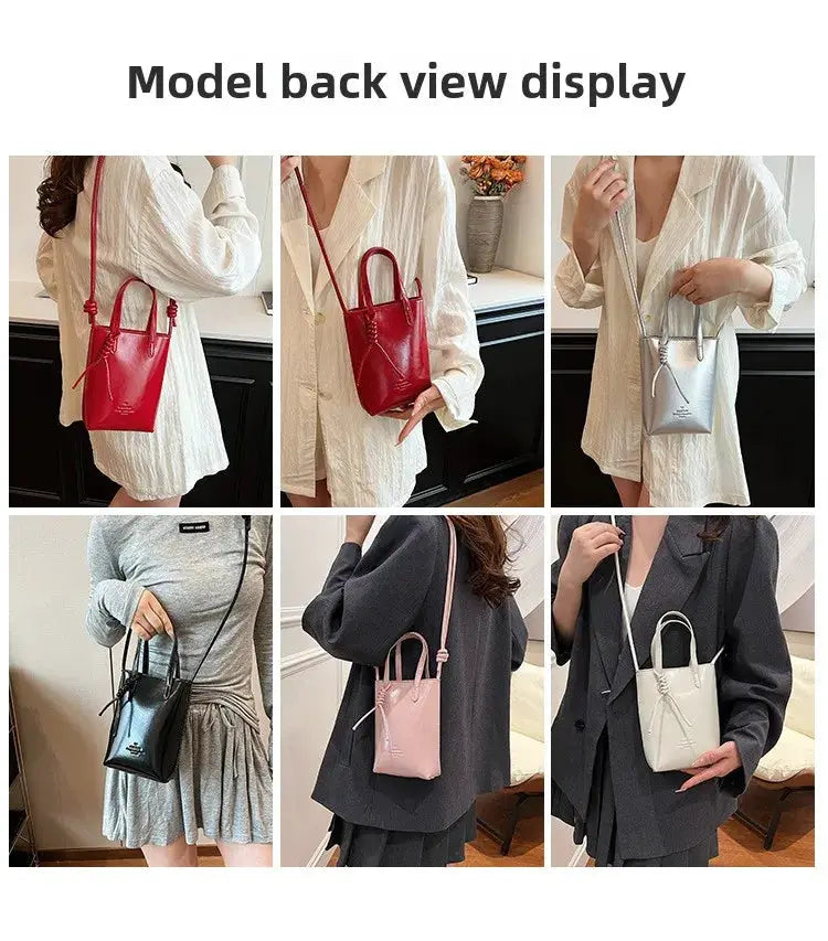 PU Leather Mini Crossbody Bag for Women, six color options shown in red, black, pink, silver, white