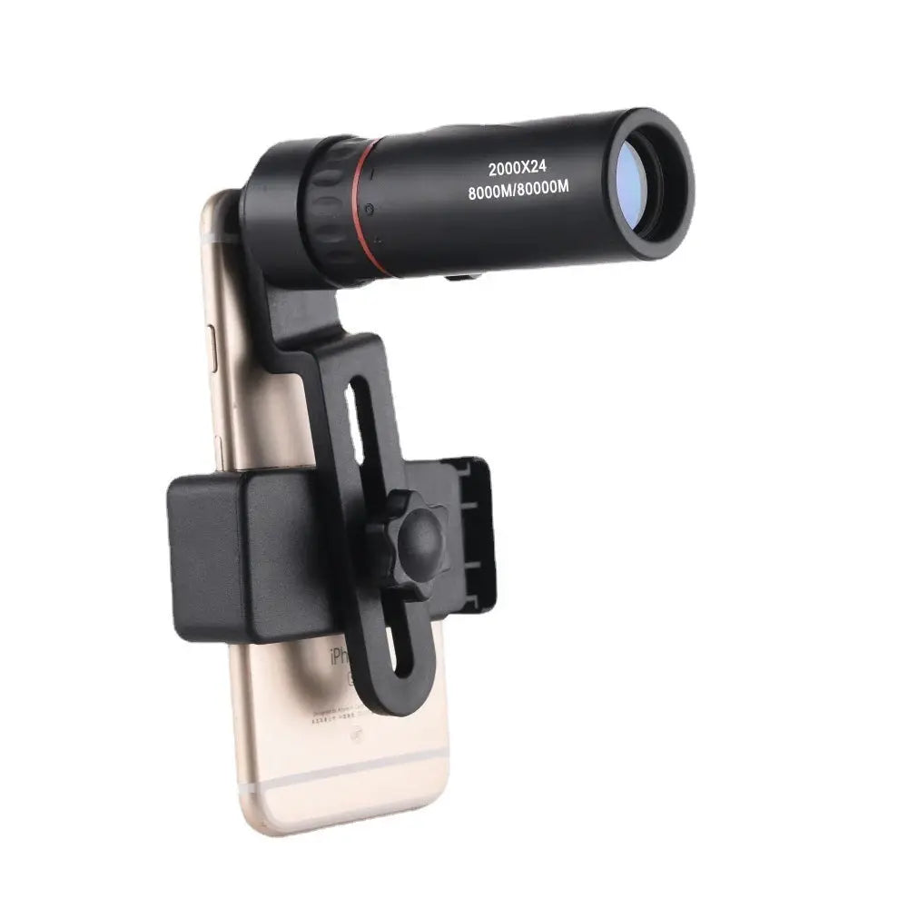 Monocular telescope with phone adapter mounted on a smartphone, black 2000X24 HD monocular for stargazing
