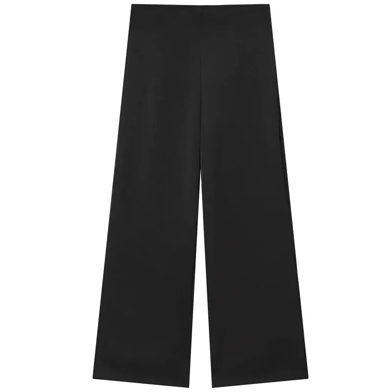 Satin Two Piece Set Women Off Shoulder Strapless Vest High Waist Pants