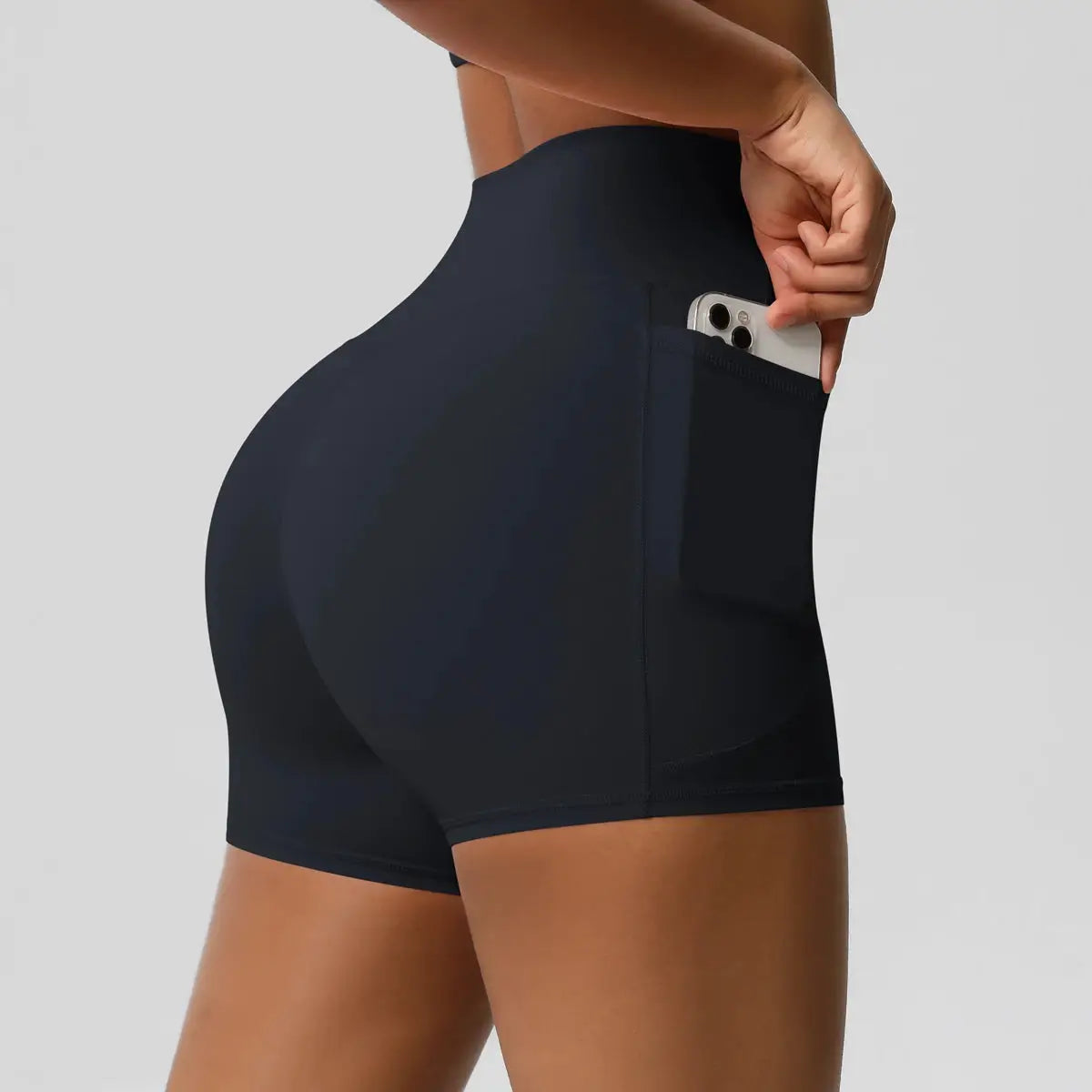 Simples Market women sports shorts with pockets, high-waist navy, squat-proof quick-dry fabric
