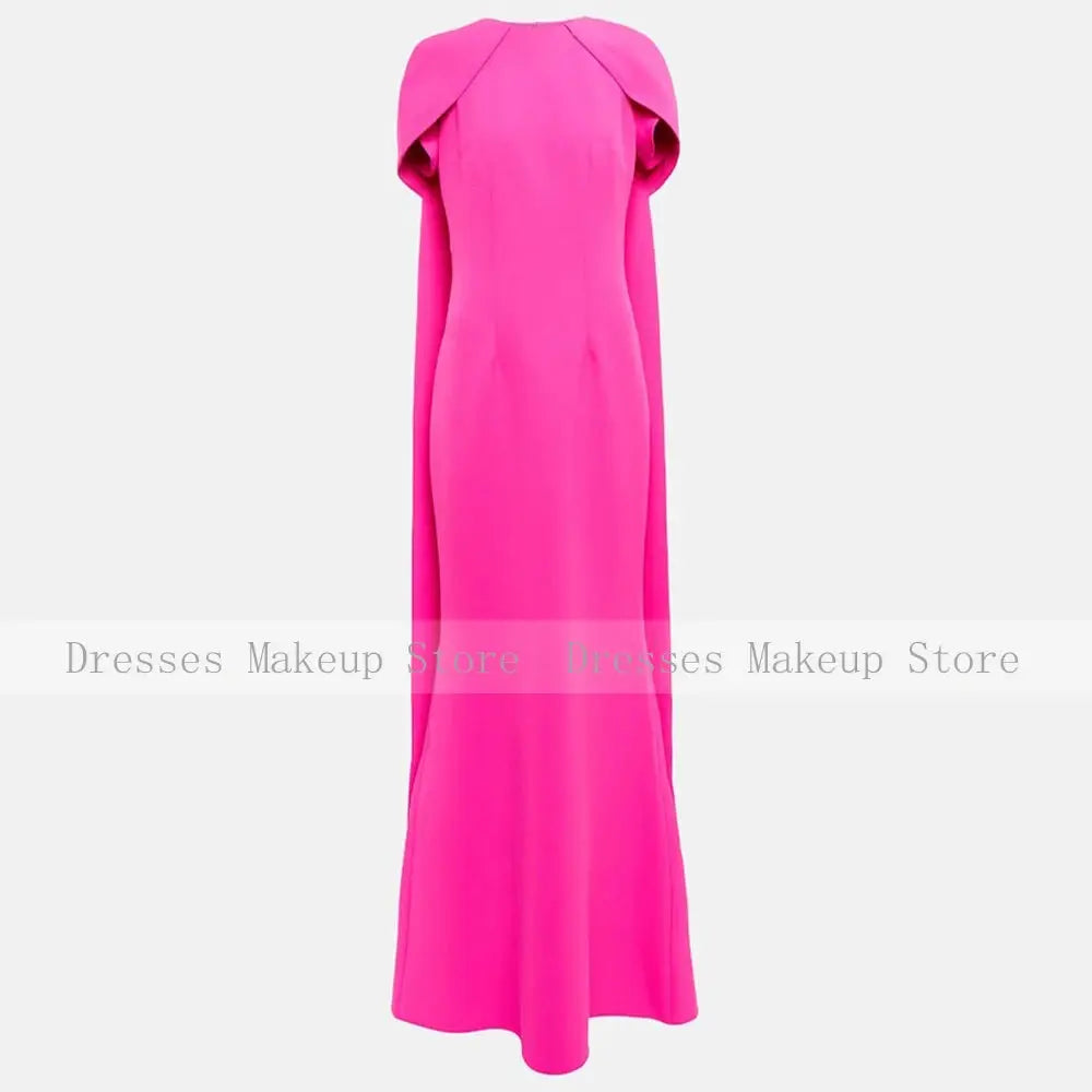 Hot Pink Mermaid Evening Dress O Neck Criss Cross Watteau Train Prom