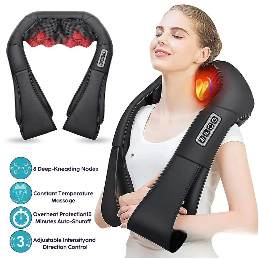 Shiatsu Neck and Shoulder Massager, black U-shaped heated massager with control panel