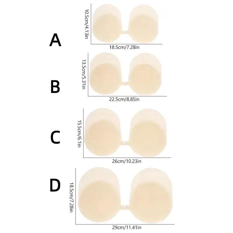 Simples Market nipple covers: skin-tone silicone breast petals, four sizes A-D with measurements.