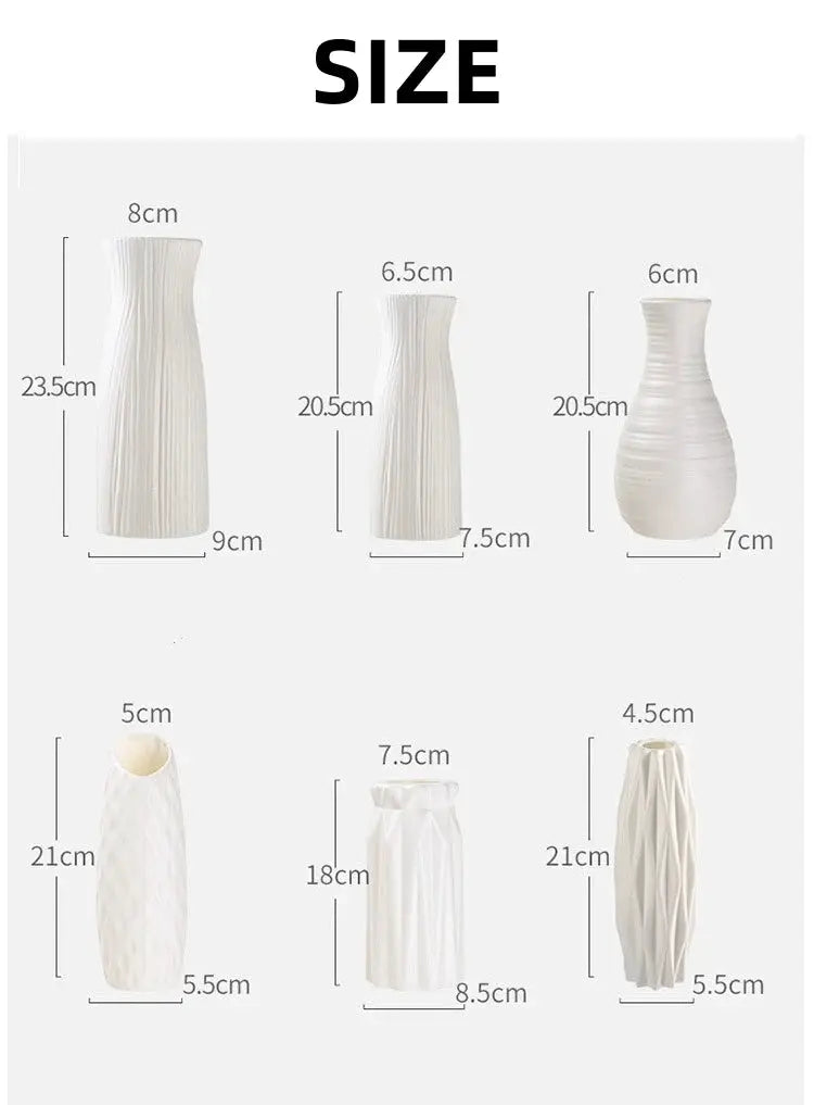 Simples Market Nordic plastic vase set: six white textured vases for flowers and modern home decor
