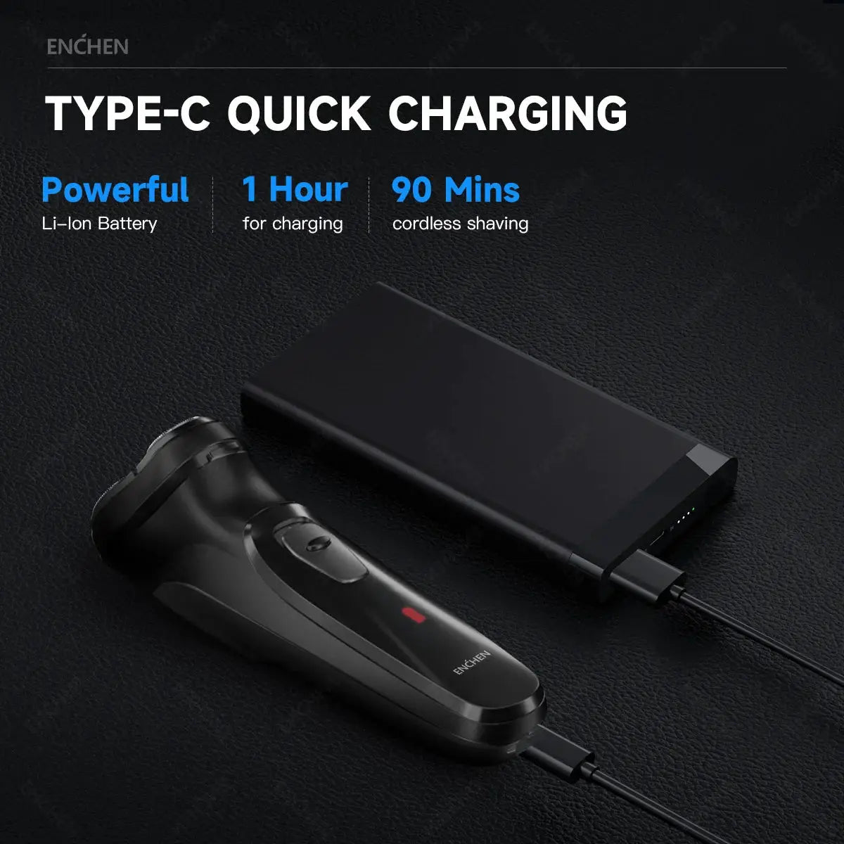 Enchen Blackstone Rotary Shaver For Men With 3D Floating Blade System Washable USB Type C Rechargeable