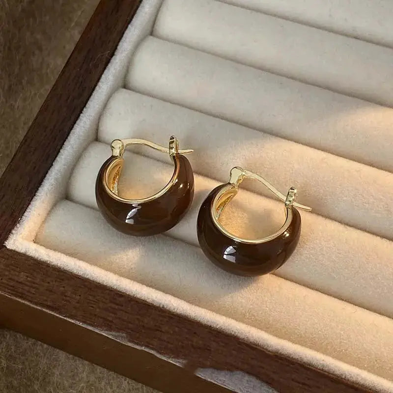 Vintage Dripping Oil U Shaped Hoop Earrings For Women Simple Temperament All Matching Jewelry 2024