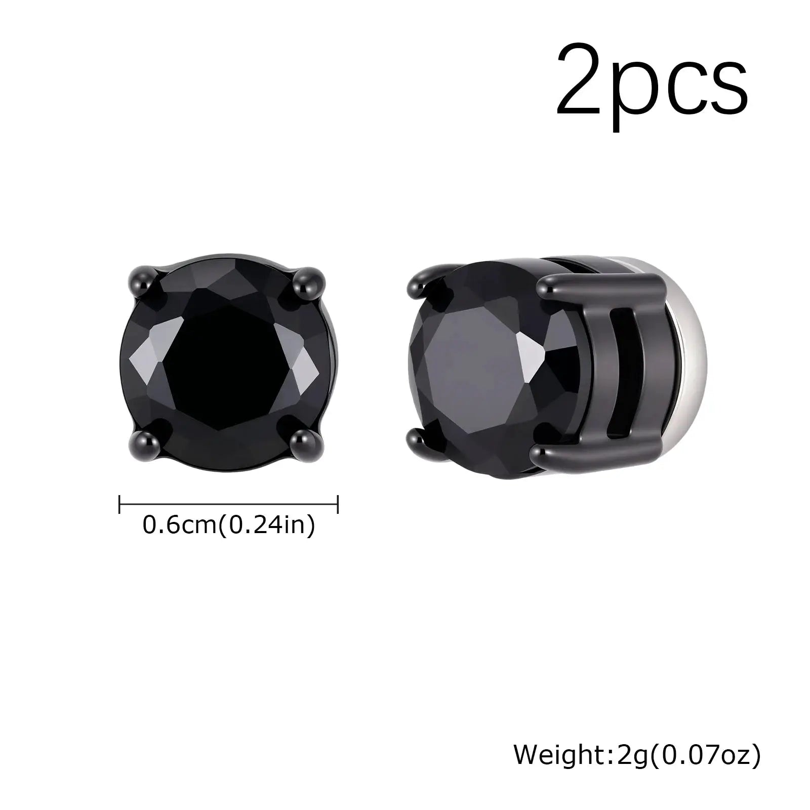 Punk round black zircon magnetic ear studs, Simples Market, stainless steel, 2pcs, non-piercing clip-ons