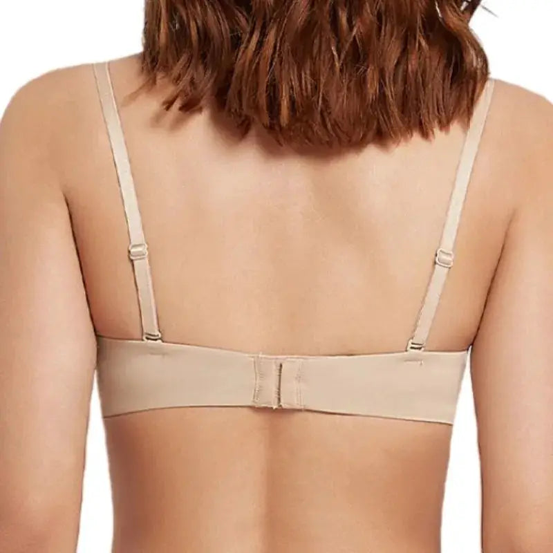 Women seamless beige bra with adjustable straps and 2-hook back closure