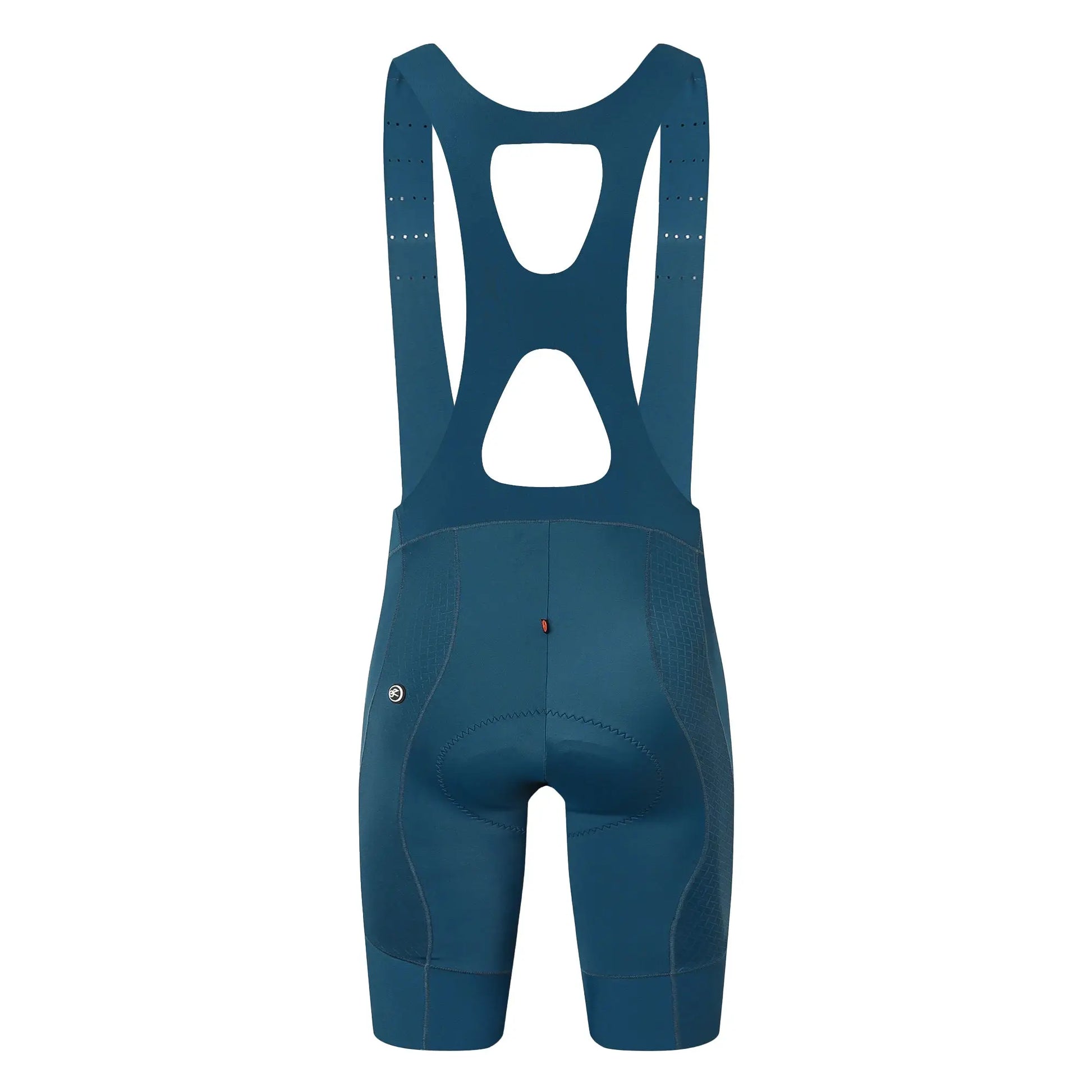 Blue men's cycling bib shorts with hollow back design and shoulder straps