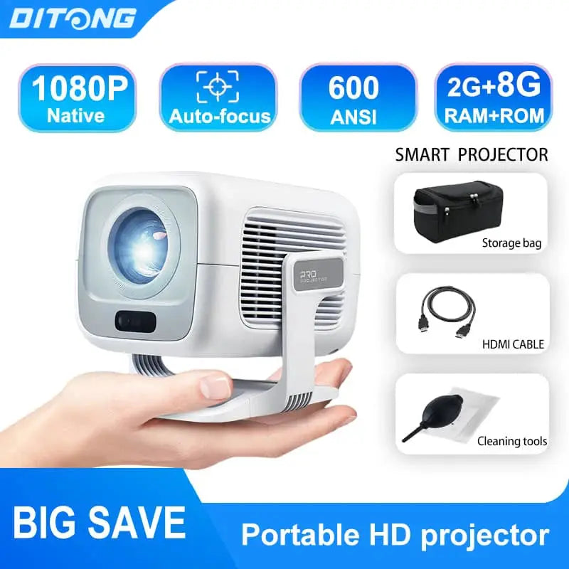 Ditong X3Plus Portable Projector Native 1080P 4K WiFi 6 BT54 Android