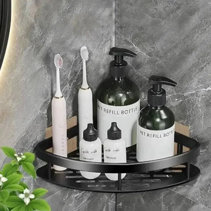 HomeZen No Drill Corner Shelf Bathroom Storage Rack Wall Mount Shower Organizer Aluminum Construction