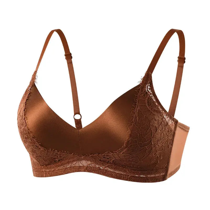 SuyaDream silk lace-padded bra in copper-brown, wire-free, 93% silk 7% spandex