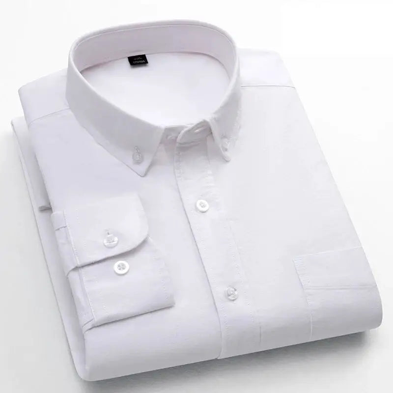 White cotton long-sleeve Oxford shirt with single pocket by Simples Market