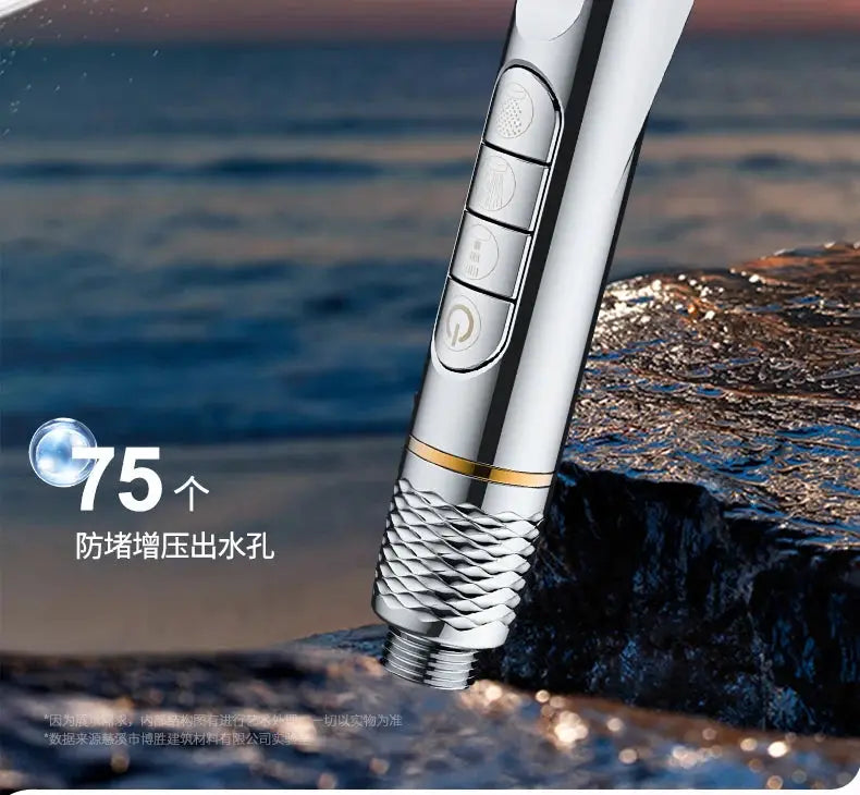 Shower head by Simples Market, chrome finish with four modes for high-pressure, water-saving filter