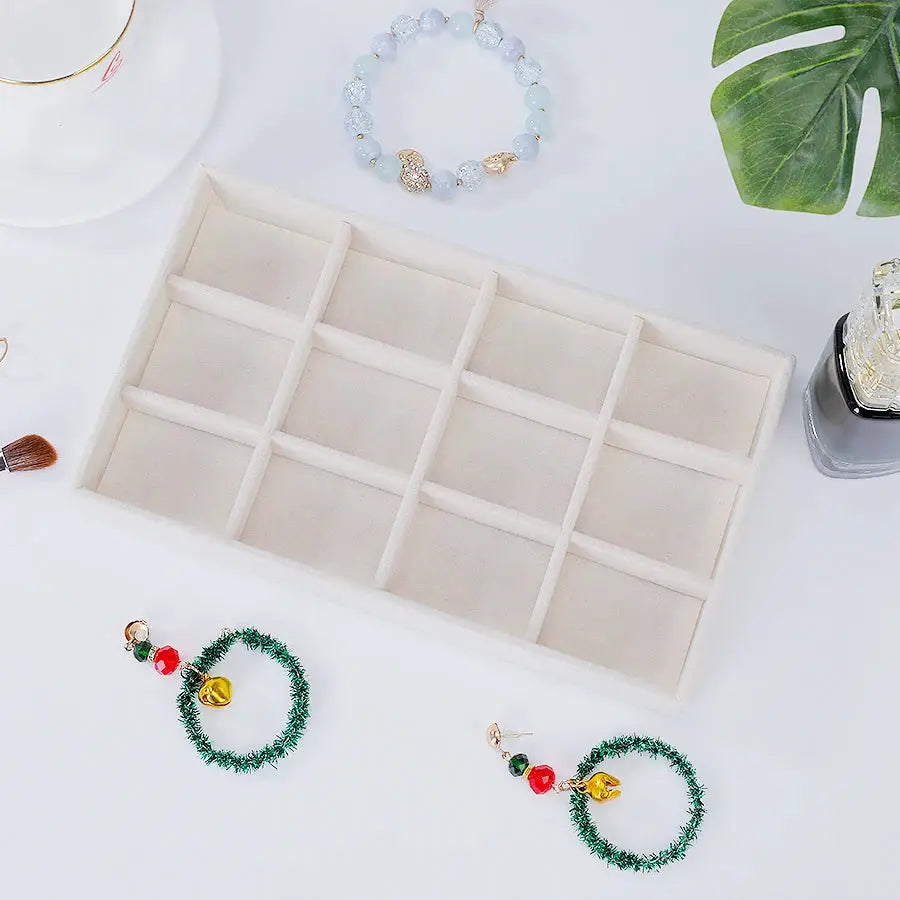 1 Piece Flocking Jewelry Box And Tray Beige Necklace Jewelry Organizer Gift Box 21.3 x 12.5 x 2.5 cm