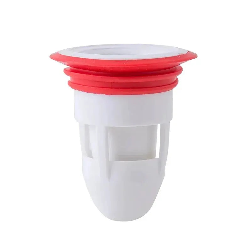 Floor drain anti-odor core with red gasket, white plastic body
