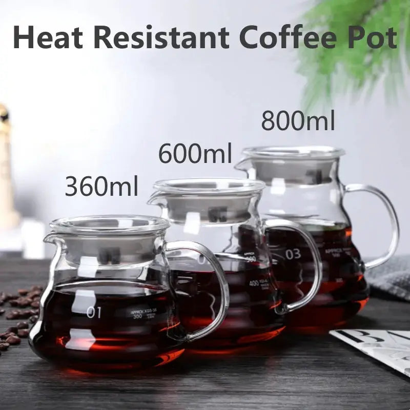 Clear Glass Heat Resistant Coffee Pot With Lids 360 600 800ml For Pour Over And Espresso
