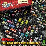 48-piece pull-back toy car set in a plastic container with multicolor miniature cars