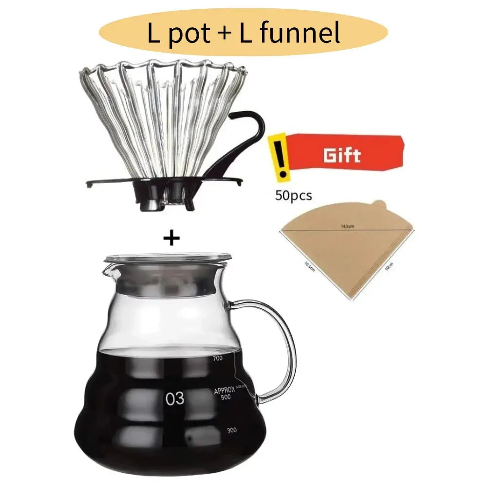 Handmade Glass Coffee Carafe With Filter Set For Pour Over Coffee Pot Tea Brewing Server Includes Coffee Extraction Cup