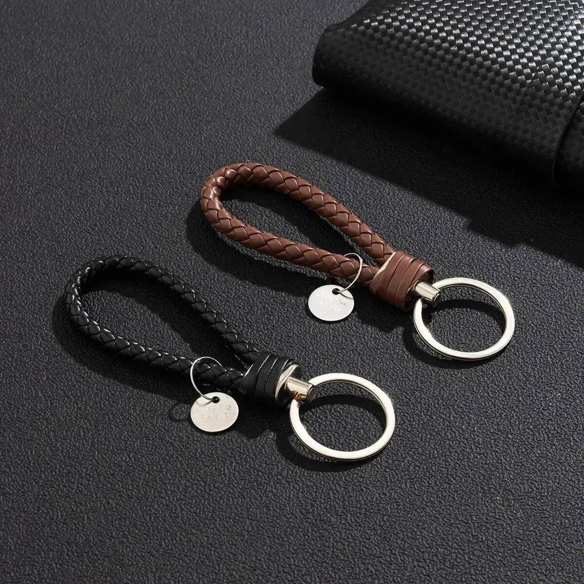 2 Piece PU Leather Braided Woven Rope Keychains Set For Bag Pendants And Key Rings Men Women Gift Jewelry