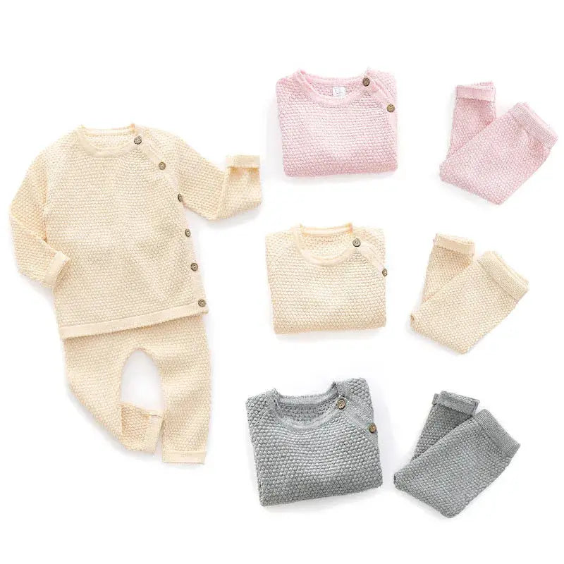 Unisex Cotton Baby Clothes Sets For Newborns Spring Knit Tops And Pants Pajama Set