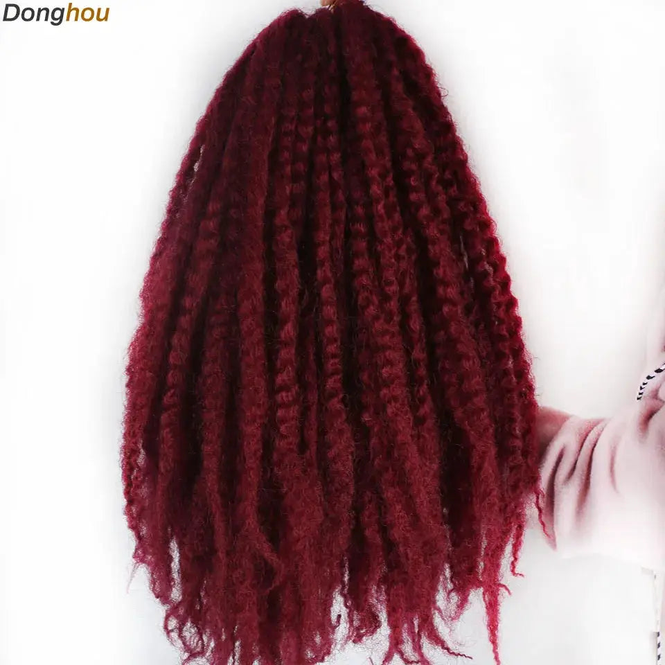 Marley braiding hair, 18-inch synthetic burgundy by Simples Market; Donghou logo visible