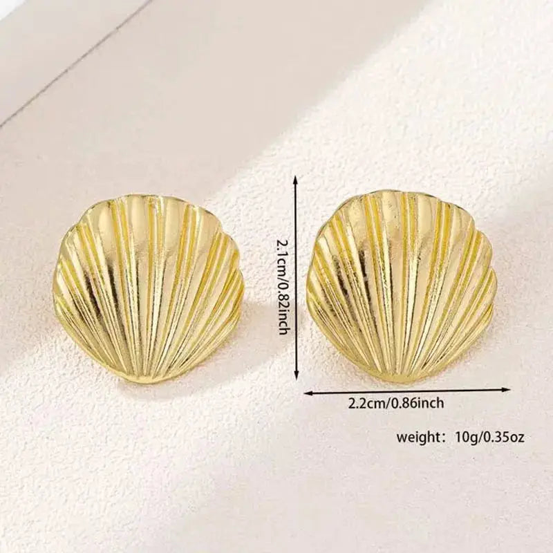 New Exaggeration Ocean Shell Texture Stud Earrings, gold-tone shell studs by Simples Market (pair)
