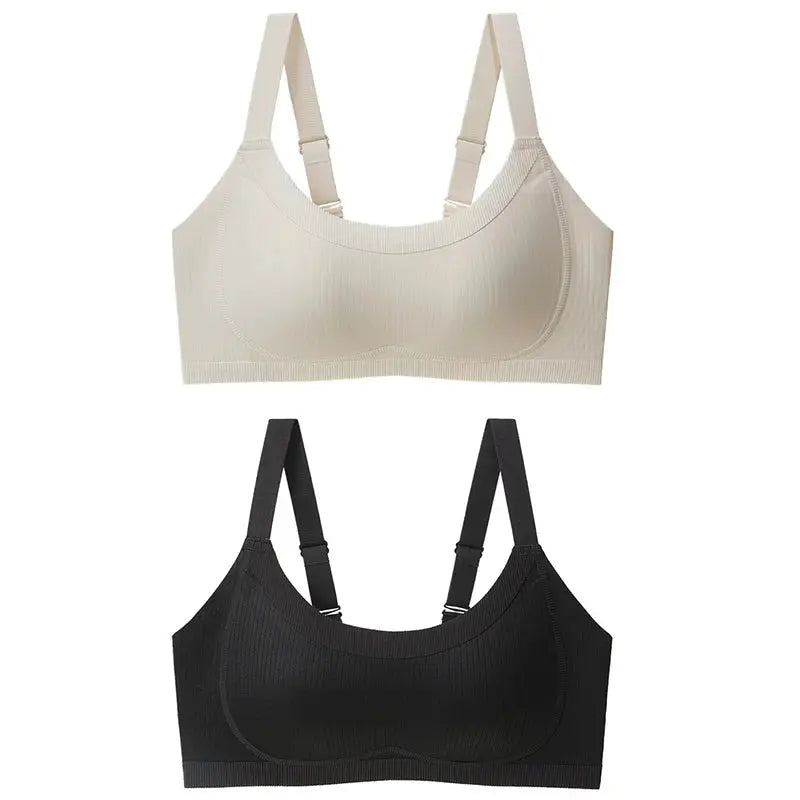 2-pack FallSweet seamless bras for women, beige and black, wireless full-cup, breathable comfort by Simples Market
