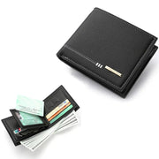 Men's black lychee-pattern leather wallet with zip coin pouch and card slots, Simples Market