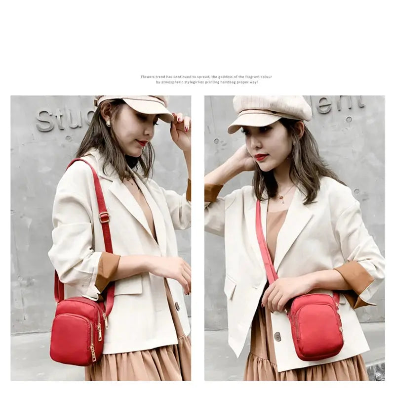 Crossbody bag red waterproof with zipper, Simples Market women's handbag