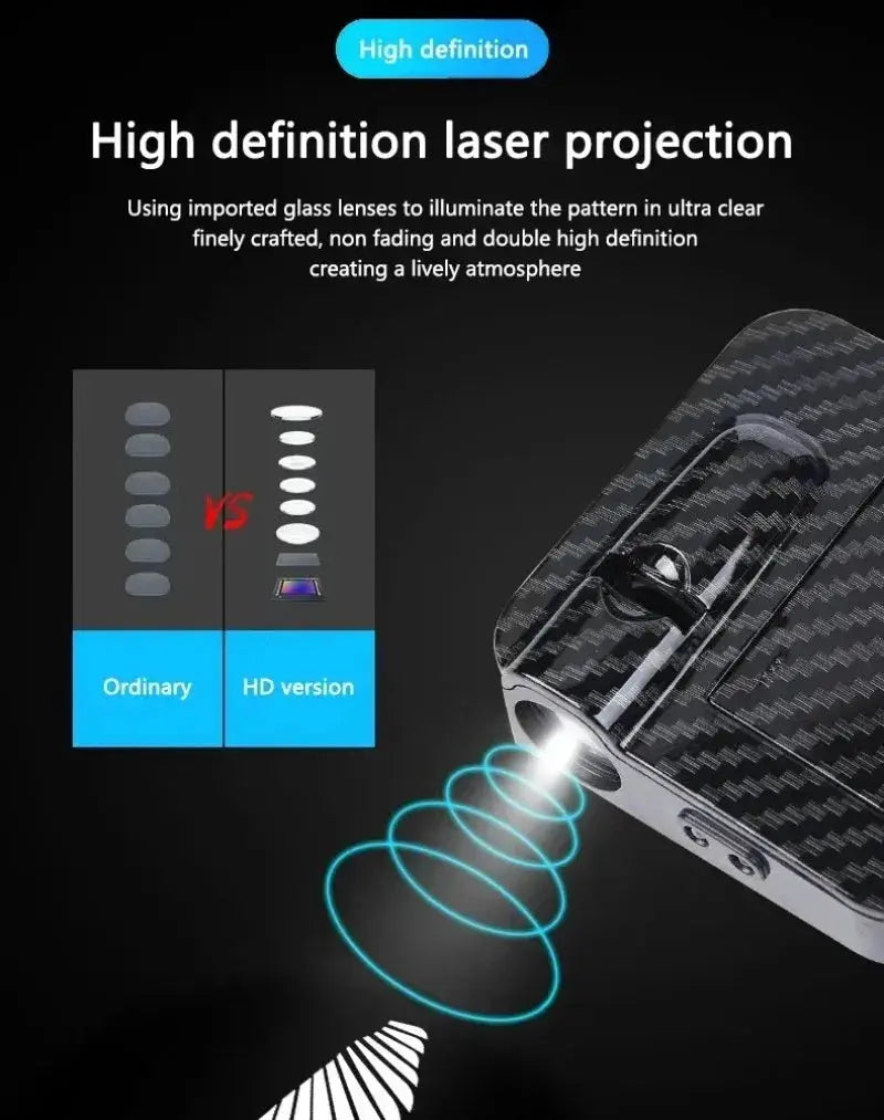 Wireless HD laser car door projector with blue LED welcome light, battery powered, 2/4-pack for night entry
