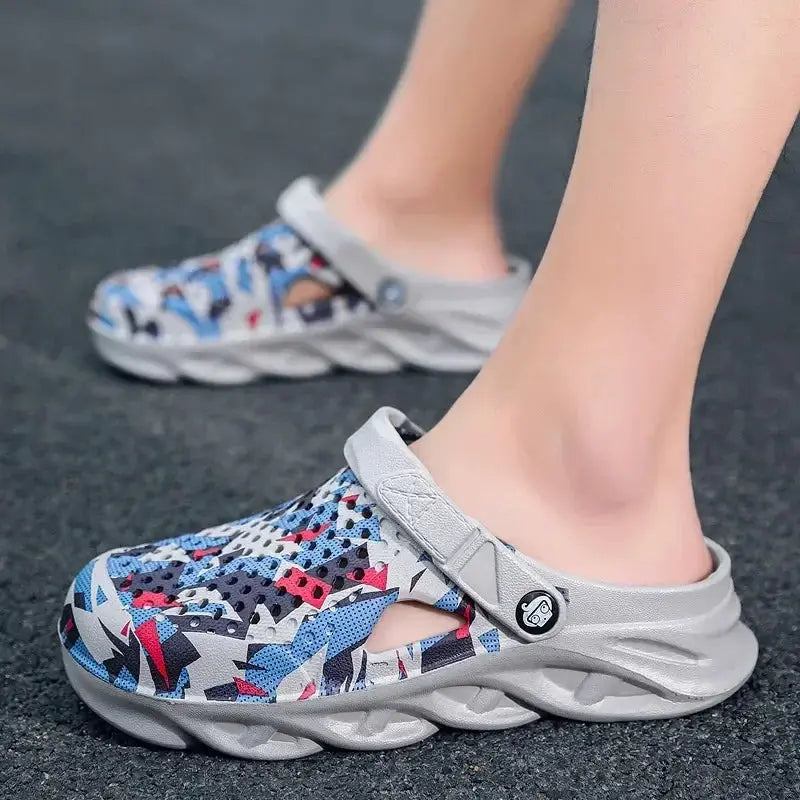 UrbanStride Mens Flat Sandals EVA Platform Lightweight Summer Outdoor Slippers Casual Breathable Graffiti Pattern
