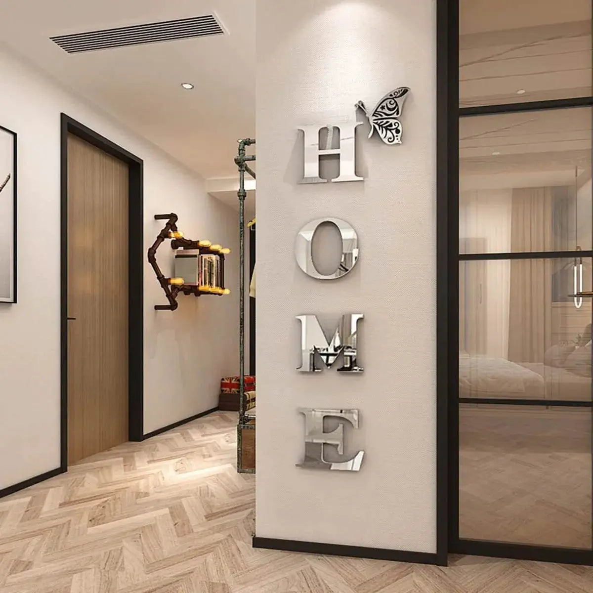 HOME Home Logo 3D Mirror Wall Sticker for Entrance and Home Decoration, Reflective Modern Wall Decor