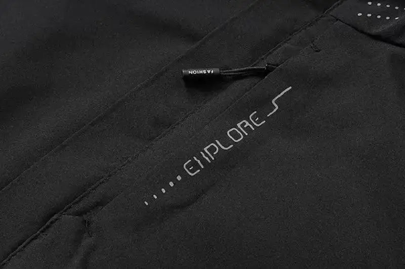 Men's black waterproof rain jacket with hood from Simples Market, lightweight outdoor windproof outerwear