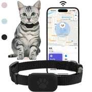 Simples Market waterproof pet GPS tracker collar with black strap and paw-print module, real-time location on Apple Find app