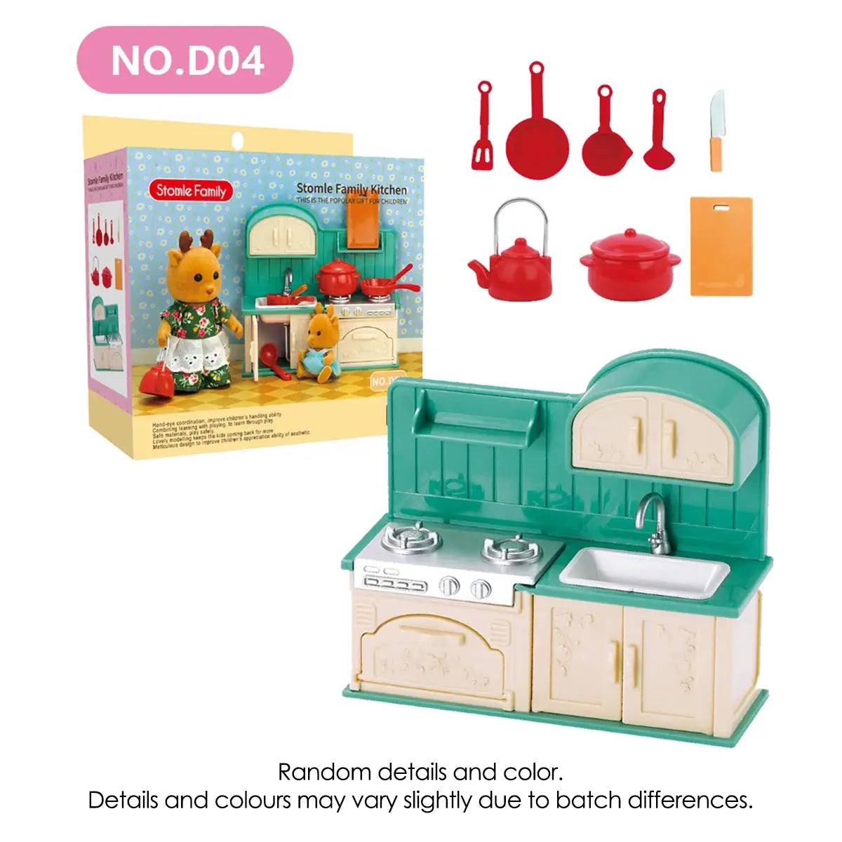 1:12 Scale Miniature Furniture Set Forest Family Kitchen Dining Table Dollhouse Accessories Pretend Play Gift for Girls