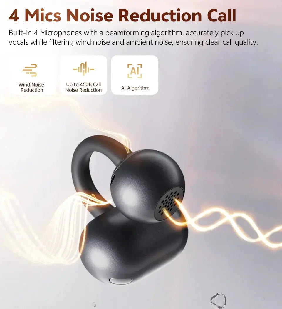 QCY Crossky C50 open-ear wireless earbuds, black with ear-hook, Bluetooth 6.0, sports clip-on design, Simples Market