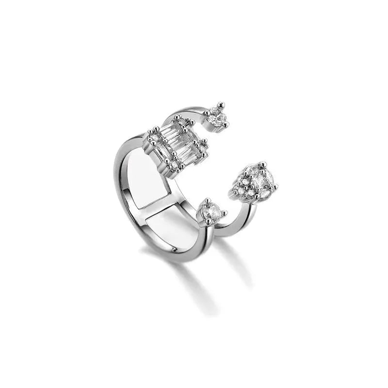925 Sterling Silver Double Layer Water Drop Ring For Women With Square Zircon Adjustable Index Finger Jewelry Gift