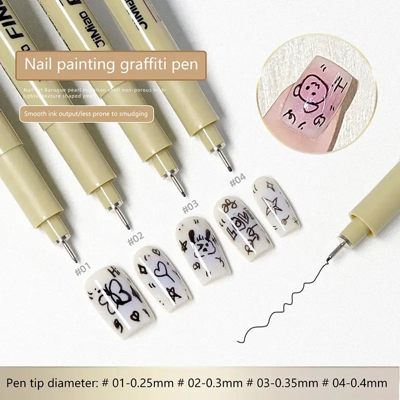 Nail Art Graffiti Line Pen Gel Painting Waterproof Precision Nib With Ultra Fine Brush For Crisp Detailed Nail Art