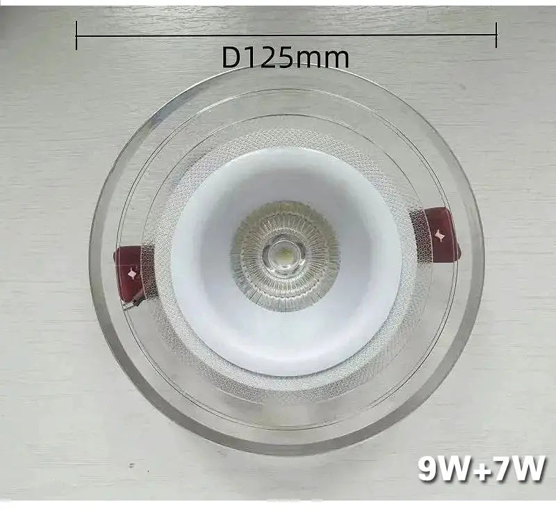 LED downlight recessed ceiling spotlight, white finish, 125mm dia, 9W+7W dual-output, 3-color adjustable via switch