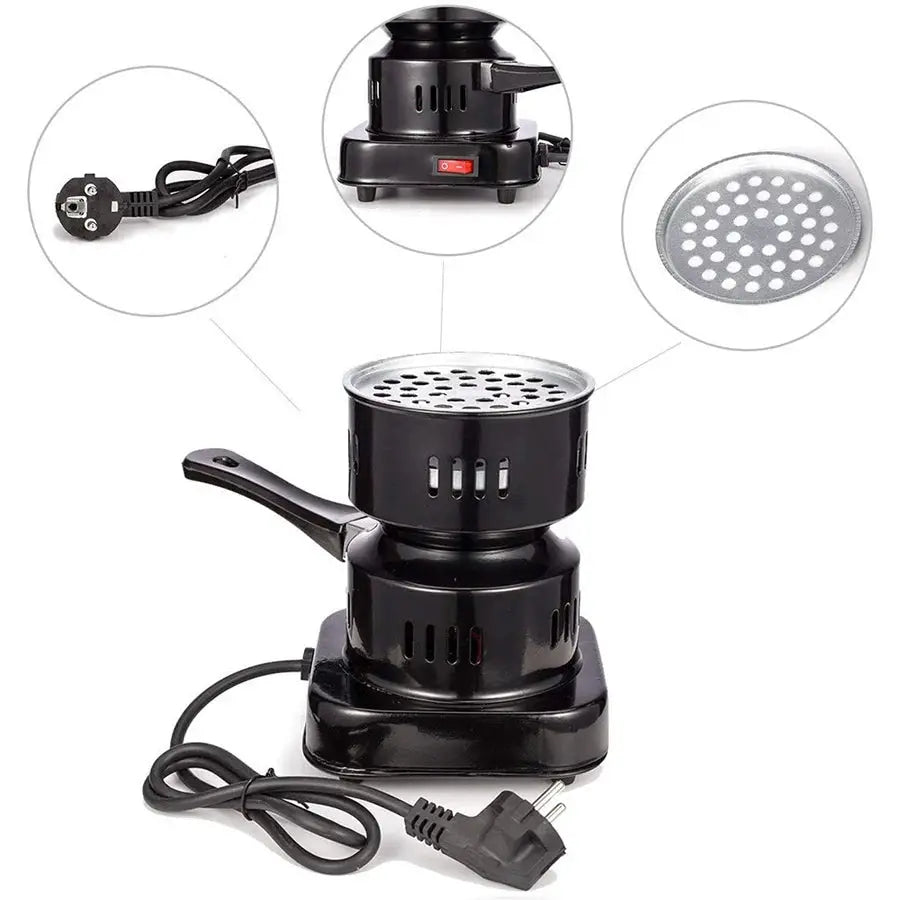 Unbranded 500W Electric Hookah Coal Burner With Fast Three To Five Minute Ignition And Heat Resistant Porcelain Plate